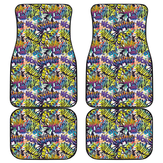 Graffiti Text Pattern Print Front and Back Car Floor Mats