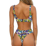 Graffiti Text Pattern Print Front Bow Tie Bikini