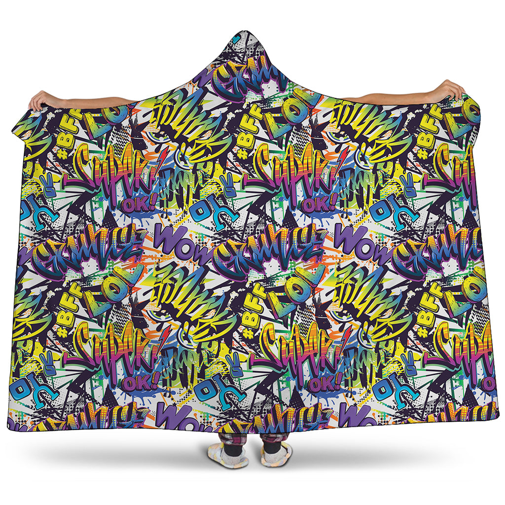 Graffiti Text Pattern Print Hooded Blanket