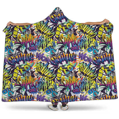 Graffiti Text Pattern Print Hooded Blanket