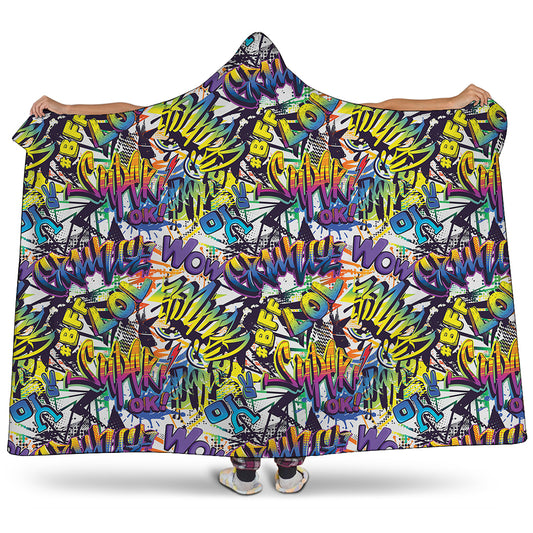 Graffiti Text Pattern Print Hooded Blanket