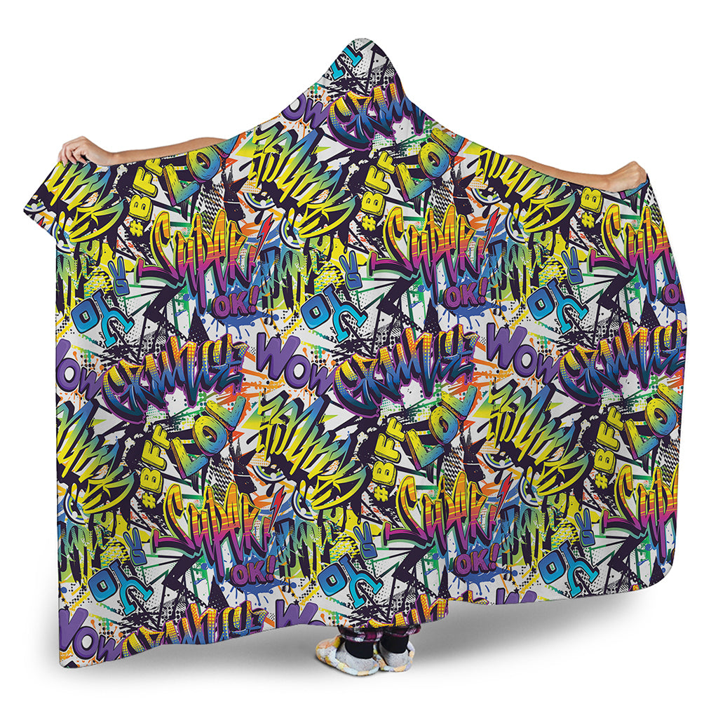 Graffiti Text Pattern Print Hooded Blanket
