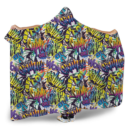 Graffiti Text Pattern Print Hooded Blanket