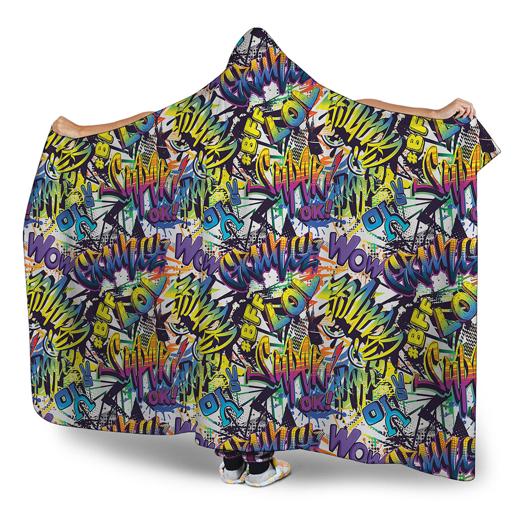Graffiti Text Pattern Print Hooded Blanket