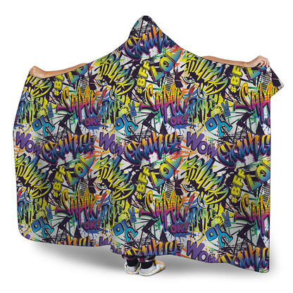 Graffiti Text Pattern Print Hooded Blanket