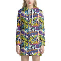 Graffiti Text Pattern Print Pullover Hoodie Dress