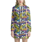 Graffiti Text Pattern Print Hoodie Dress