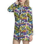 Graffiti Text Pattern Print Hoodie Dress