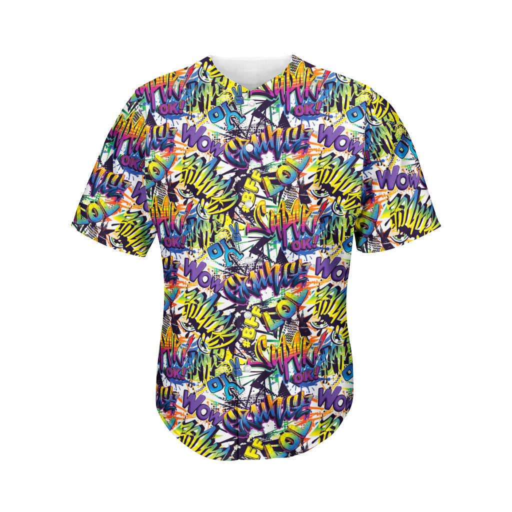 Graffiti Text Pattern Print Men's Baseball Jersey