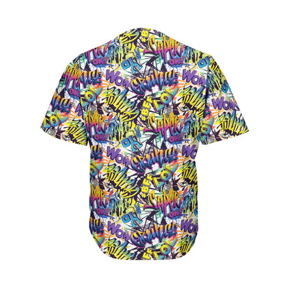 Graffiti Text Pattern Print Men's Baseball Jersey