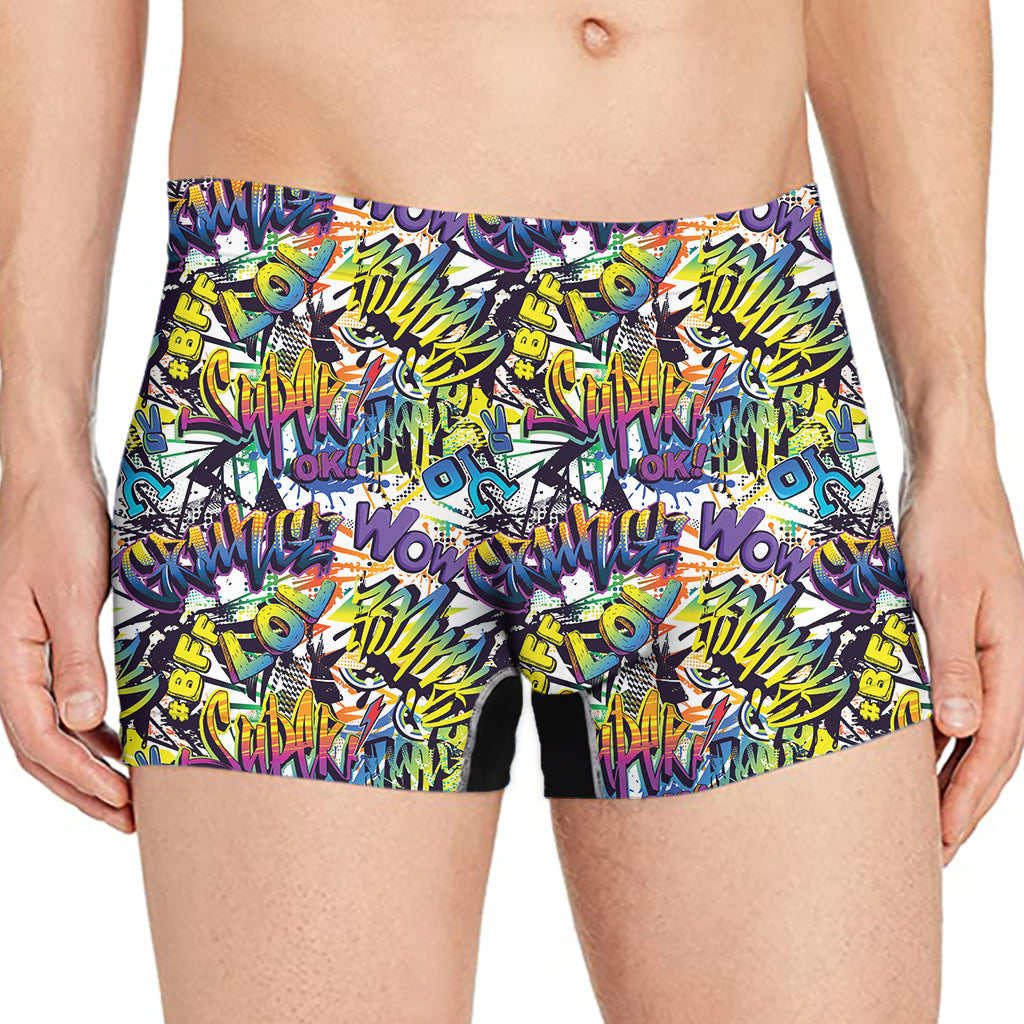 Graffiti Text Pattern Print Men's Boxer Briefs