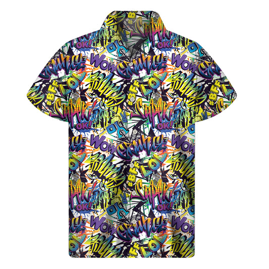 Graffiti Text Pattern Print Men's Short Sleeve Shirt