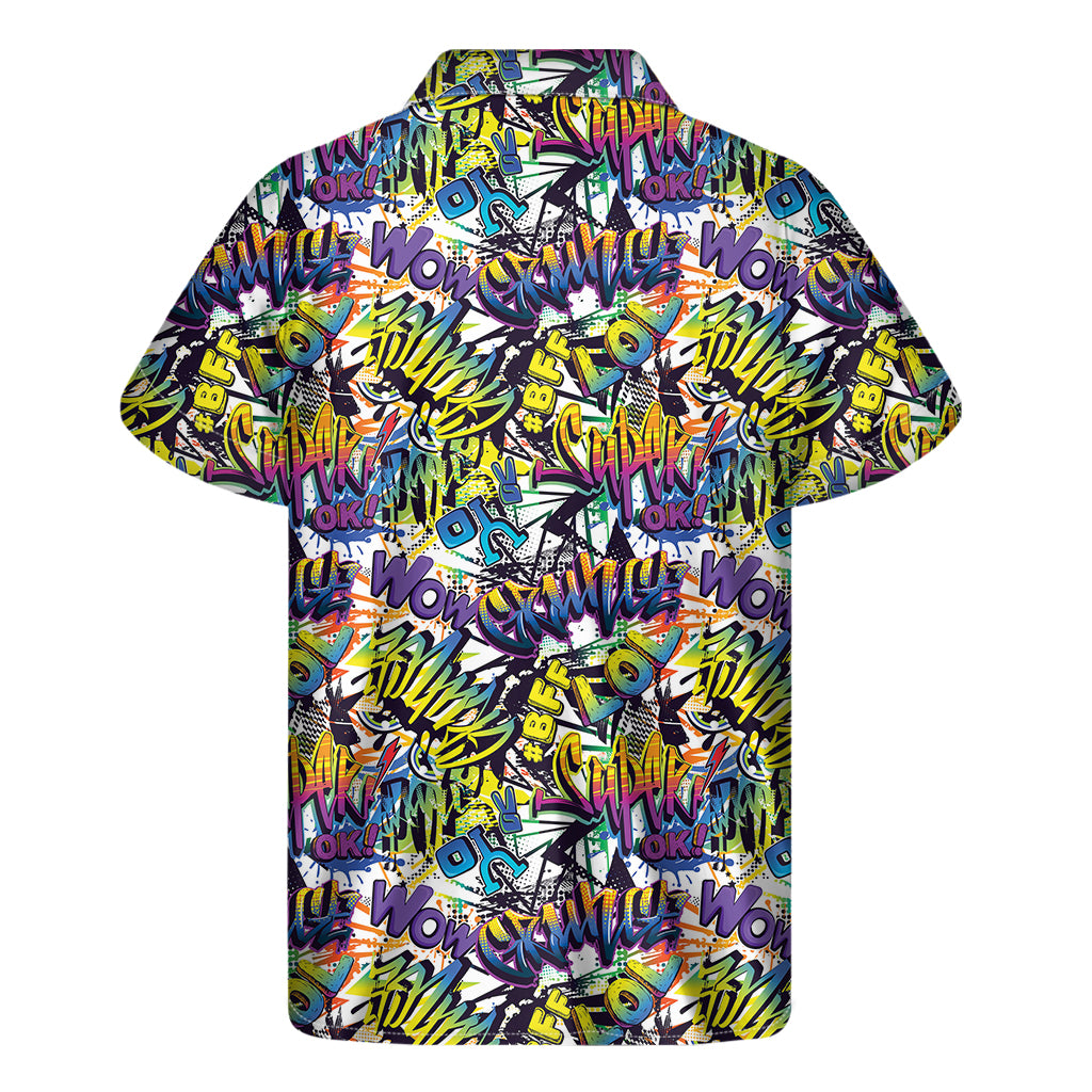Graffiti Text Pattern Print Men's Short Sleeve Shirt