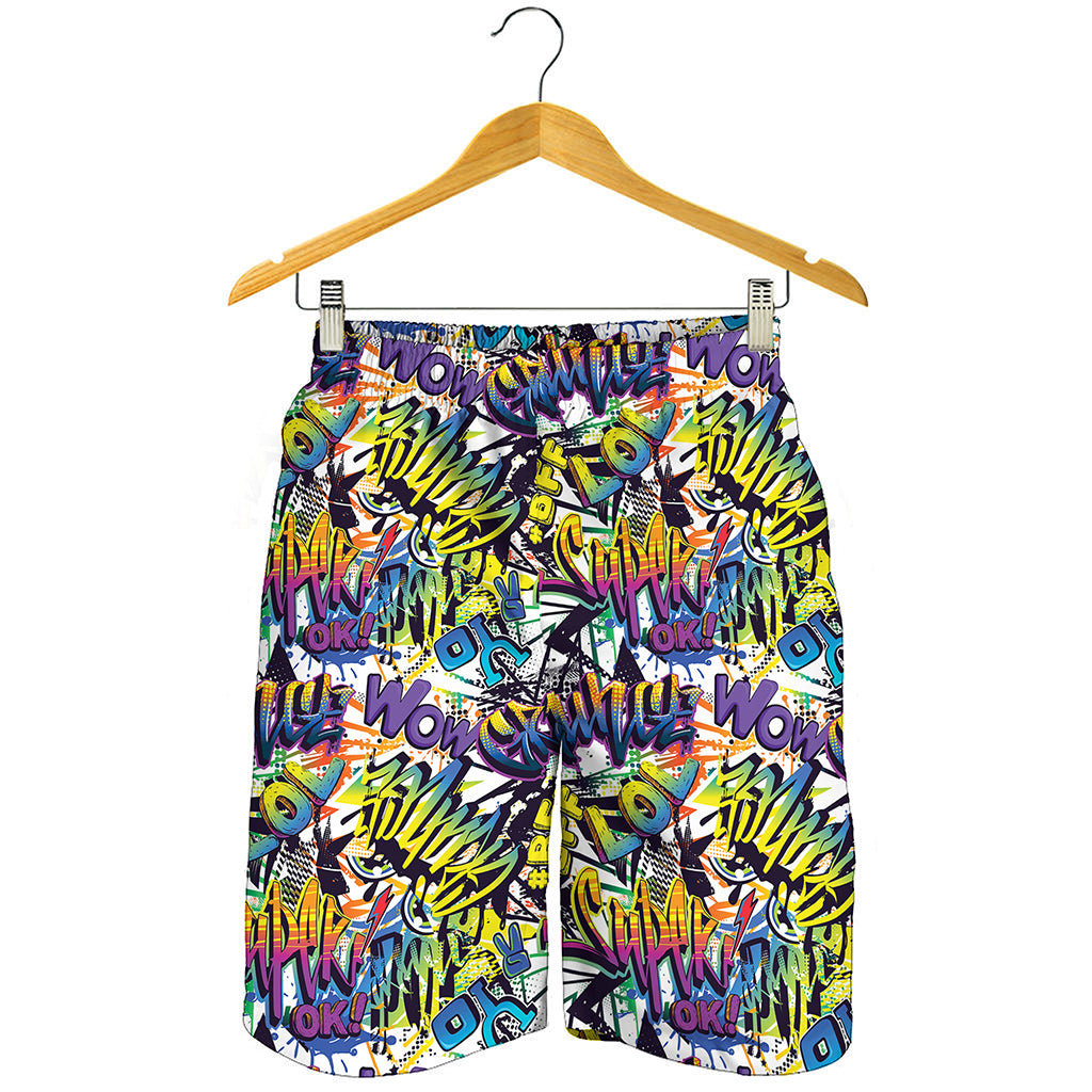 Graffiti Text Pattern Print Men's Shorts