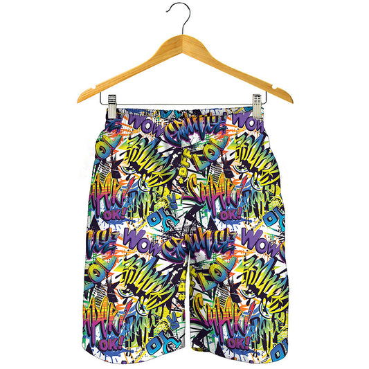 Graffiti Text Pattern Print Men's Shorts