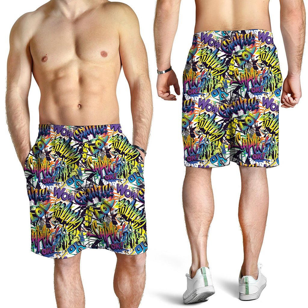 Graffiti Text Pattern Print Men's Shorts
