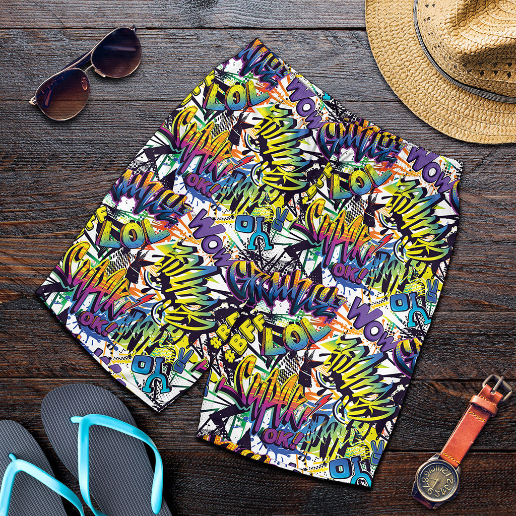 Graffiti Text Pattern Print Men's Shorts