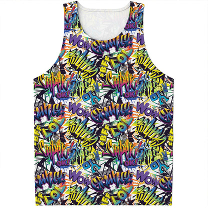 Graffiti Text Pattern Print Men's Tank Top