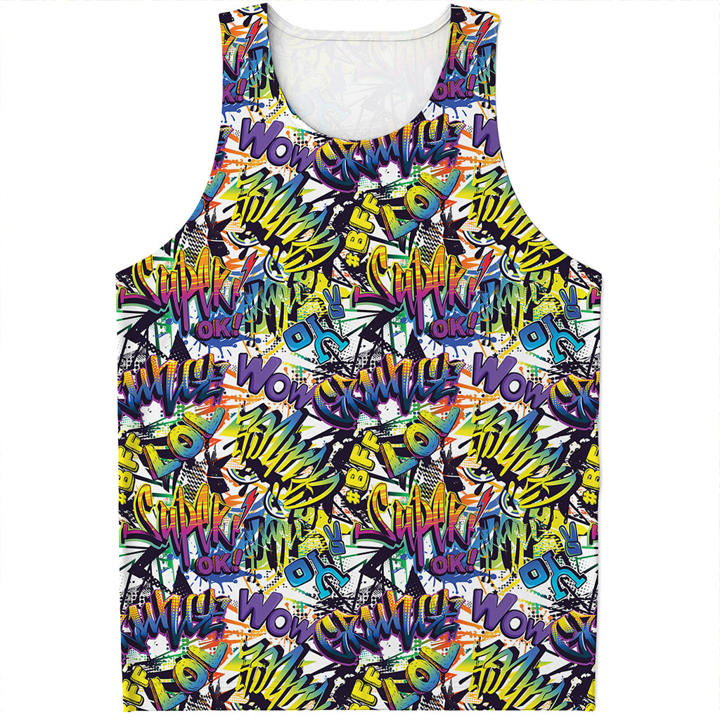 Graffiti Text Pattern Print Men's Tank Top