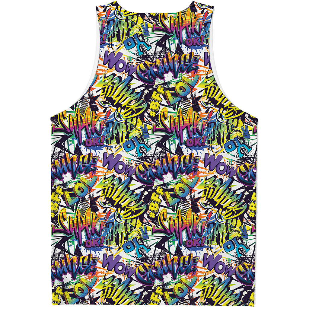 Graffiti Text Pattern Print Men's Tank Top