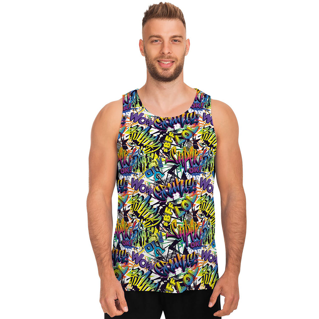 Graffiti Text Pattern Print Men's Tank Top