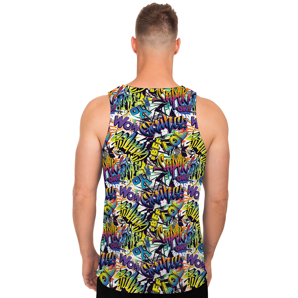 Graffiti Text Pattern Print Men's Tank Top