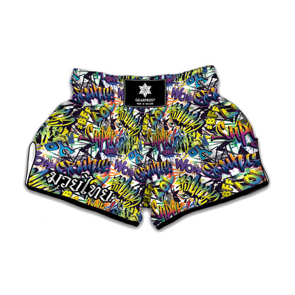 Graffiti Text Pattern Print Muay Thai Boxing Shorts