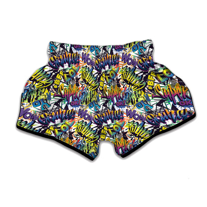 Graffiti Text Pattern Print Muay Thai Boxing Shorts