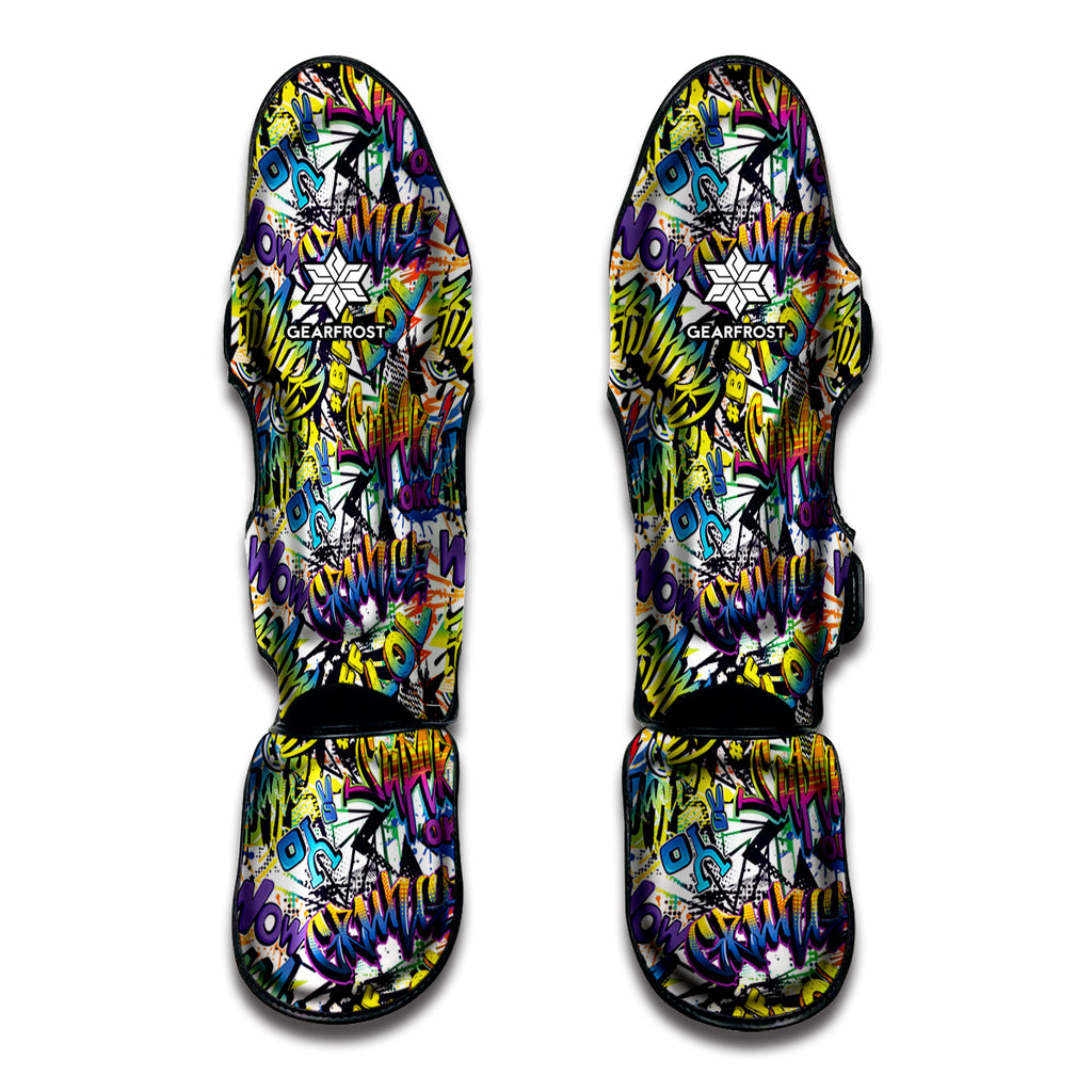 Graffiti Text Pattern Print Muay Thai Shin Guard