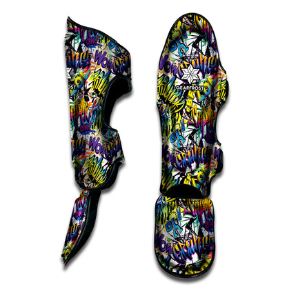 Graffiti Text Pattern Print Muay Thai Shin Guard