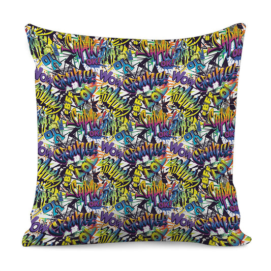 Graffiti Text Pattern Print Pillow Cover