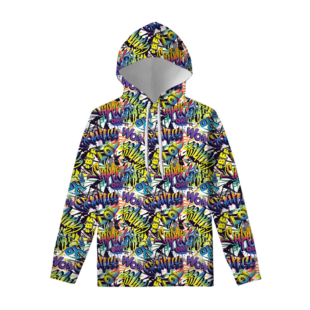 Graffiti Text Pattern Print Pullover Hoodie
