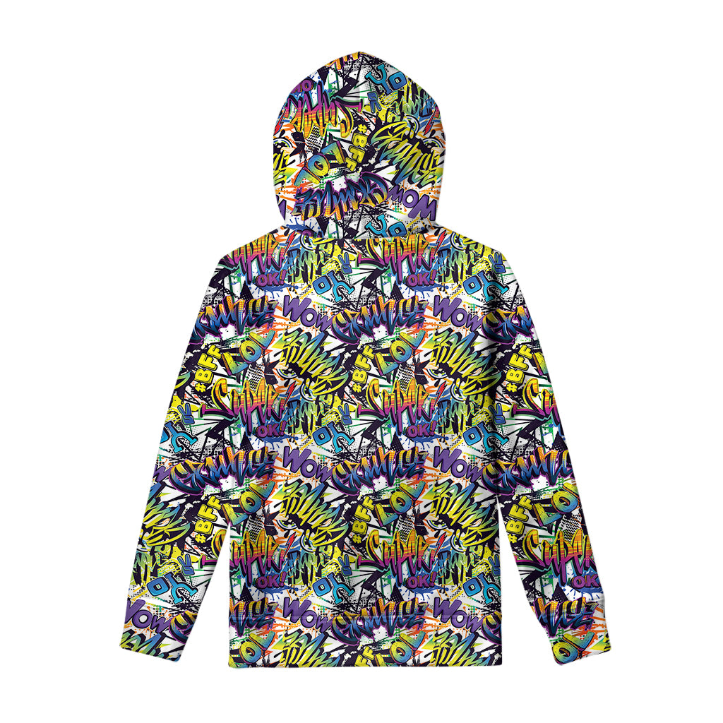 Graffiti Text Pattern Print Pullover Hoodie