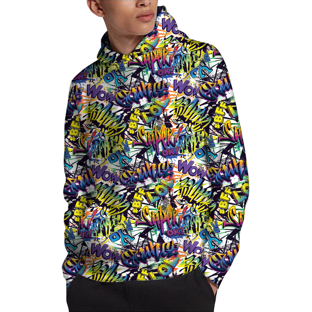 Graffiti Text Pattern Print Pullover Hoodie
