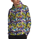 Graffiti Text Pattern Print Pullover Hoodie