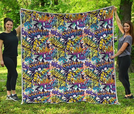 Graffiti Text Pattern Print Quilt