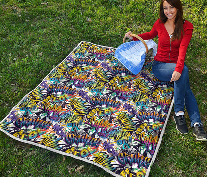 Graffiti Text Pattern Print Quilt