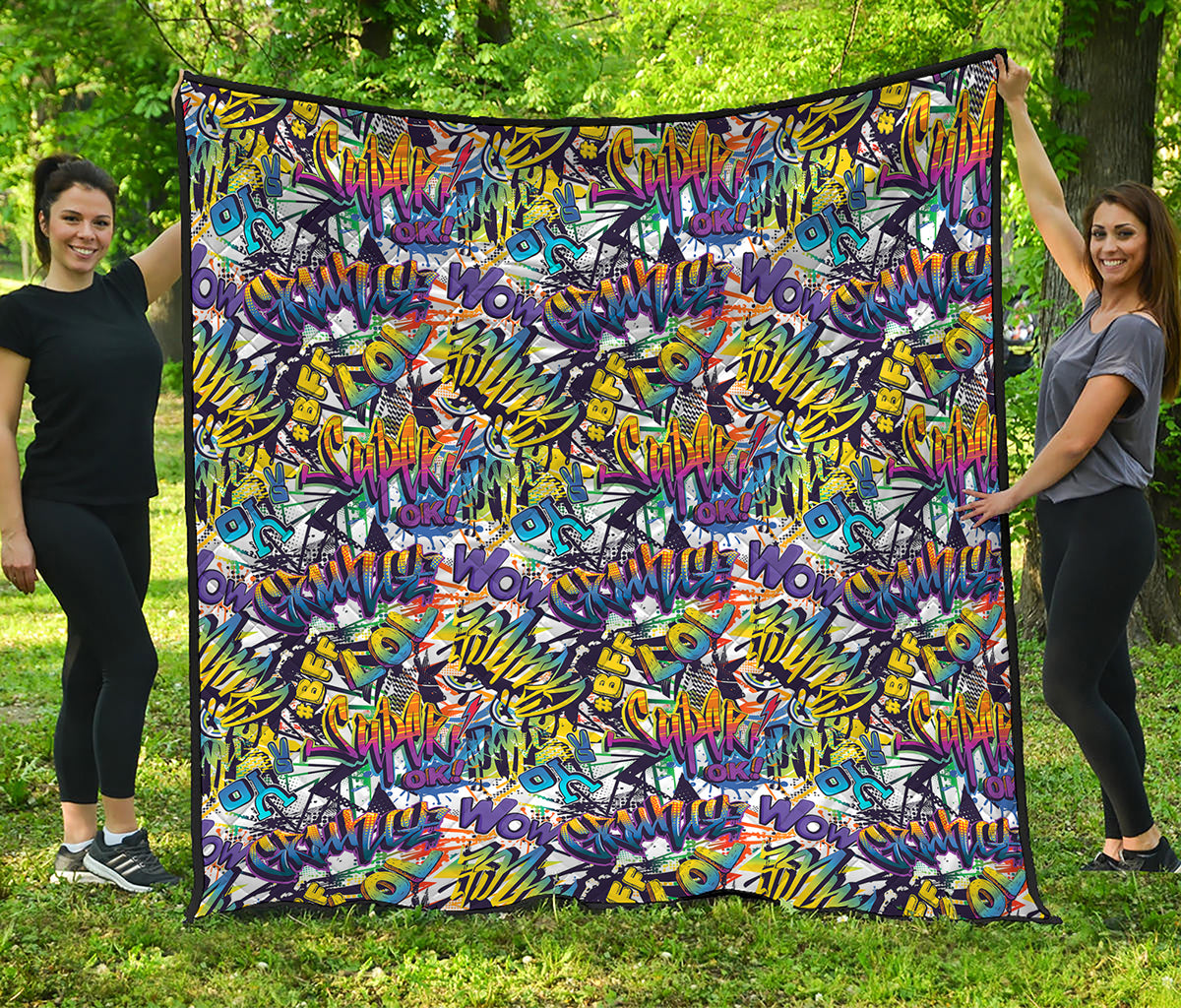Graffiti Text Pattern Print Quilt