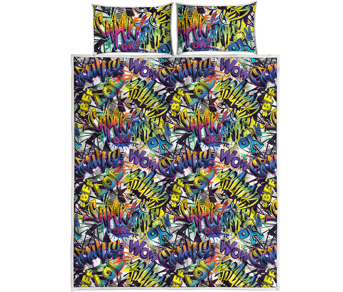 Graffiti Text Pattern Print Quilt Bed Set