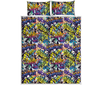 Graffiti Text Pattern Print Quilt Bed Set