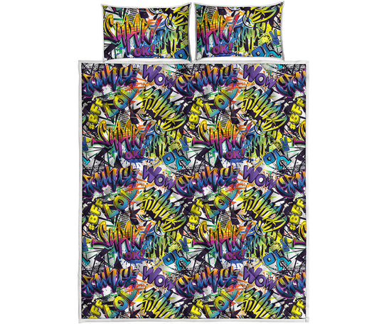 Graffiti Text Pattern Print Quilt Bed Set