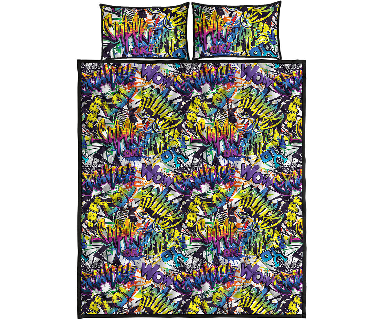 Graffiti Text Pattern Print Quilt Bed Set