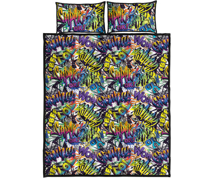 Graffiti Text Pattern Print Quilt Bed Set