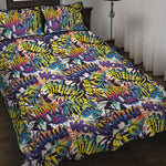Graffiti Text Pattern Print Quilt Bed Set