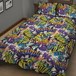 Graffiti Text Pattern Print Quilt Bed Set