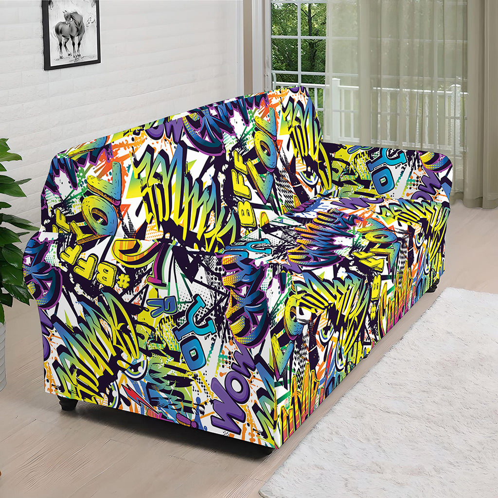 Graffiti Text Pattern Print Sofa Cover