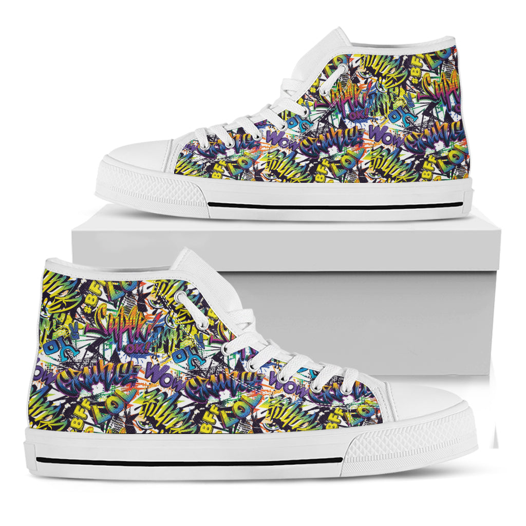 Graffiti Text Pattern Print White High Top Shoes