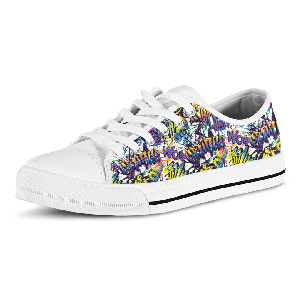 Graffiti Text Pattern Print White Low Top Shoes