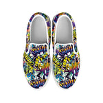 Graffiti Text Pattern Print White Slip On Shoes