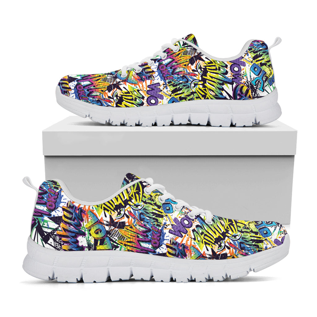Graffiti Text Pattern Print White Sneakers